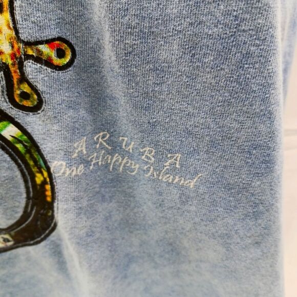 Yacht Club Cotton Tee Women's Small. Aruba Colorful Iguana Graphic/Faded Blue. - Picture 4 of 11
